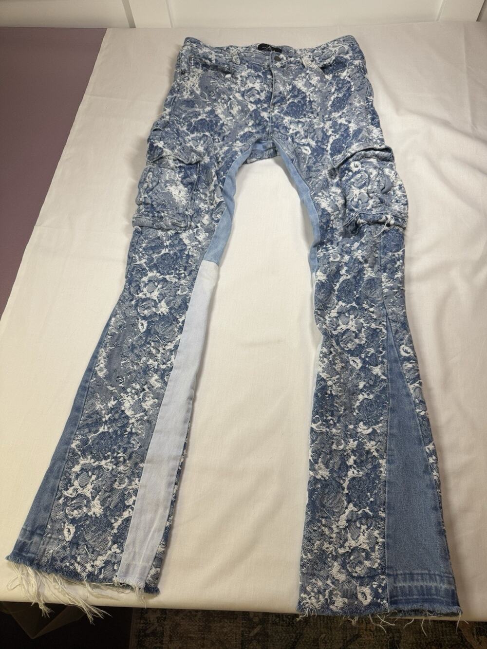 Paper Money Paisley Lace Cargo Flared Jeans RN 157878
